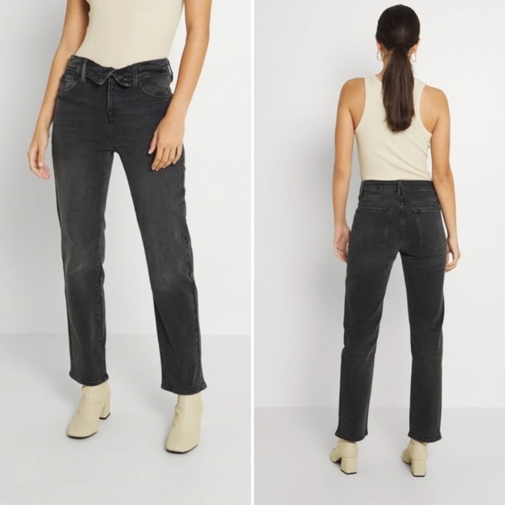 Good American Good Vintage Fold Over Waist Straight Leg Jeans